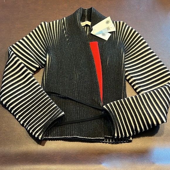 Tory Burch • Plaited Rib-Knit Wrap Shawl Cardigan - Picture 14 of 16